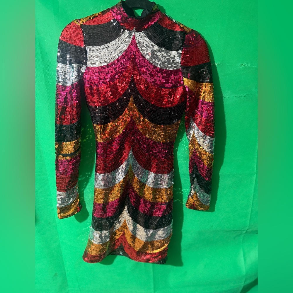 Multicolor Sequin Long Sleeve Dress